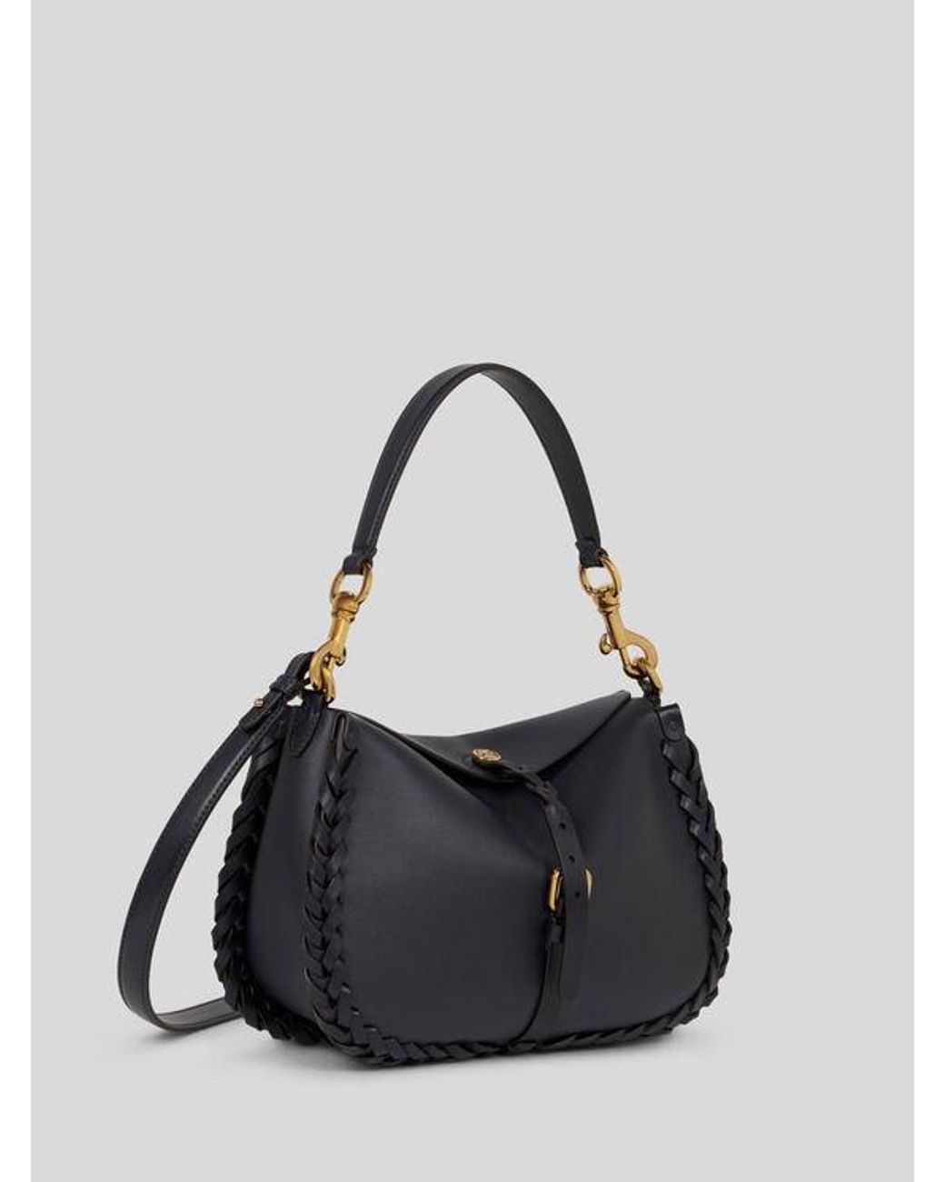 Etro Blue Medium Nappa Leather Pony Bag With Threading