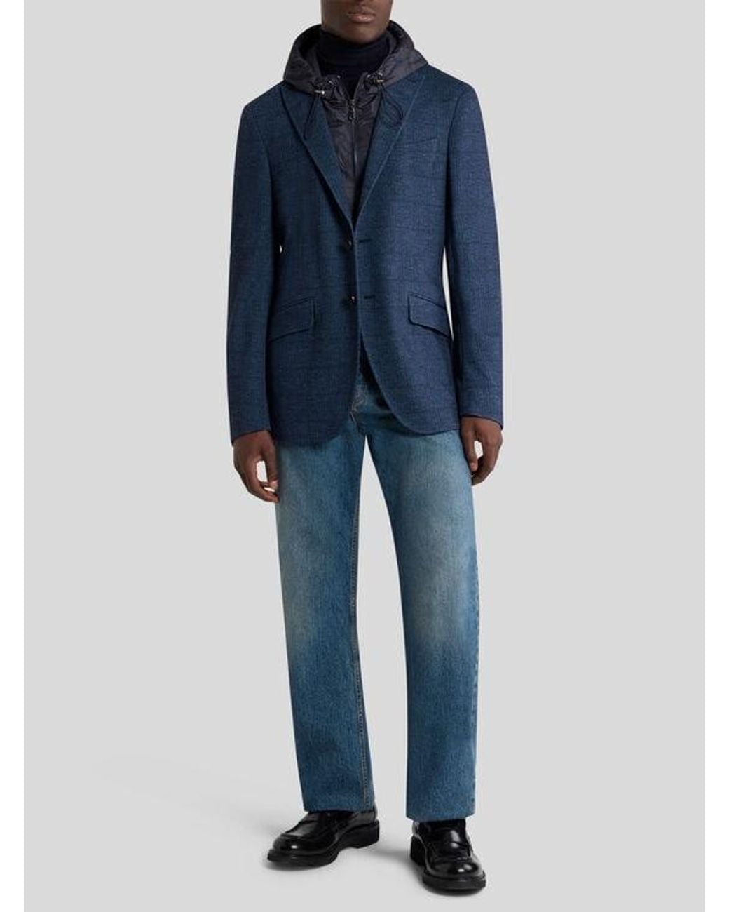 Etro Blue Jersey Jacket With Removable Bib And Hood for men