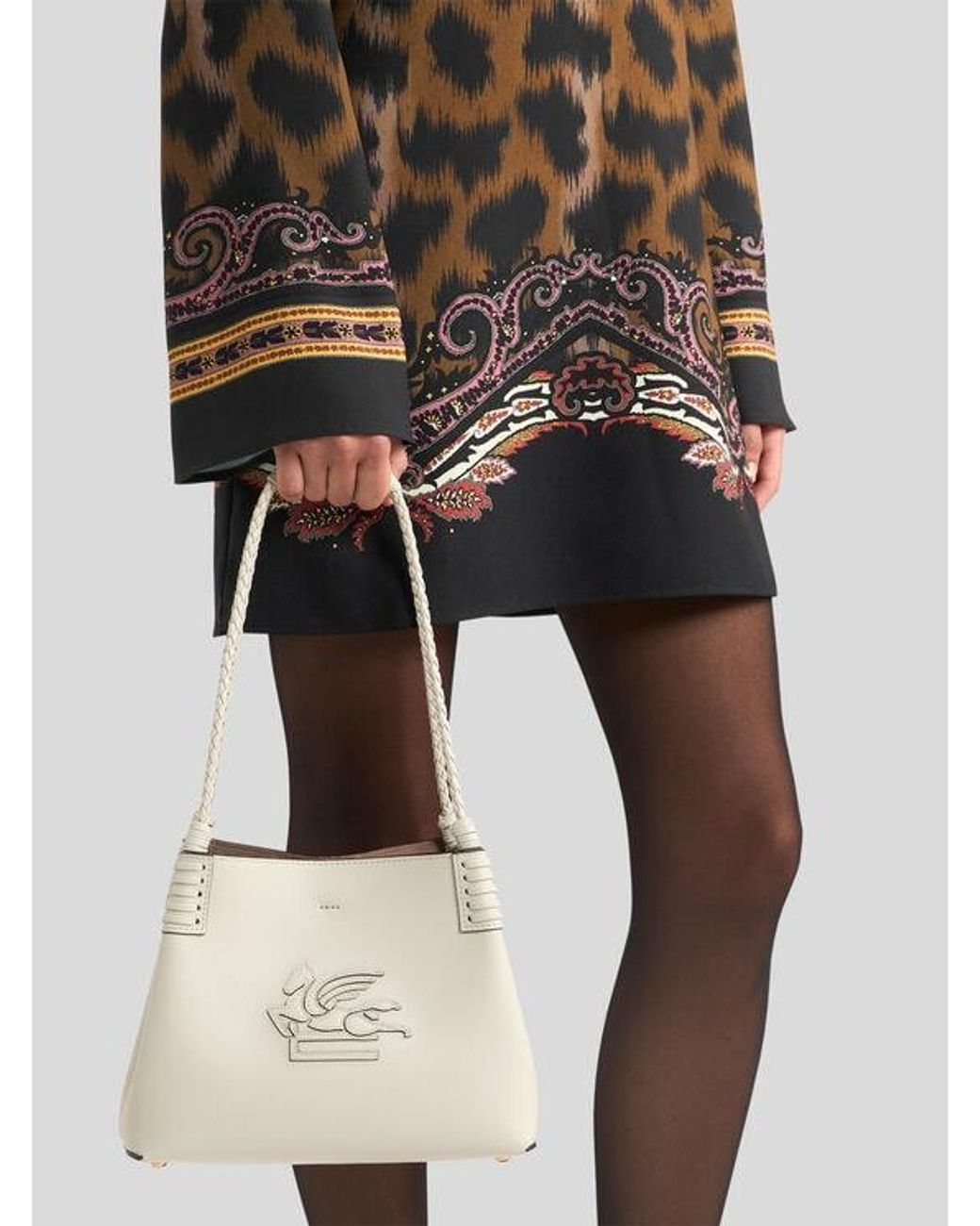 Etro White Small Leather Libra Tote Bag