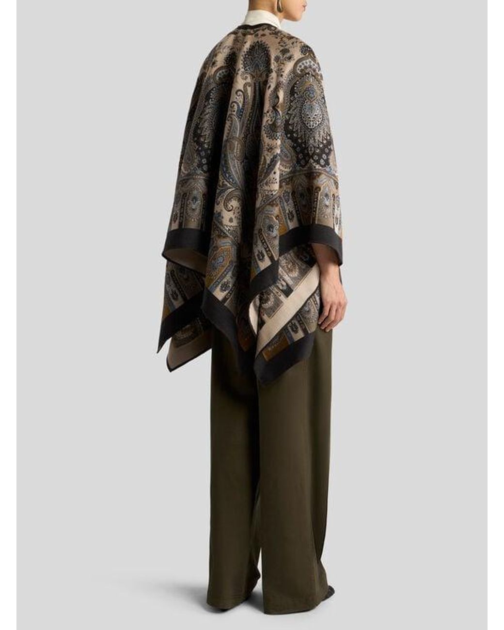 Etro Black Wool-Blend Jacquard Cape With Paisley Motif