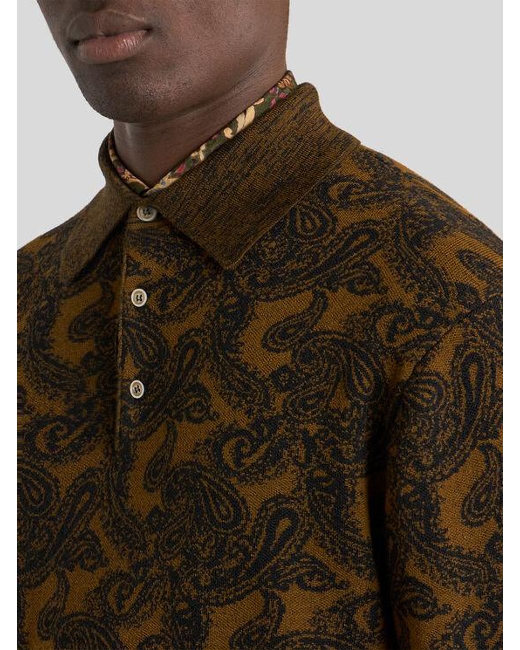 Etro Green Long-Sleeved Polo Shirt for men