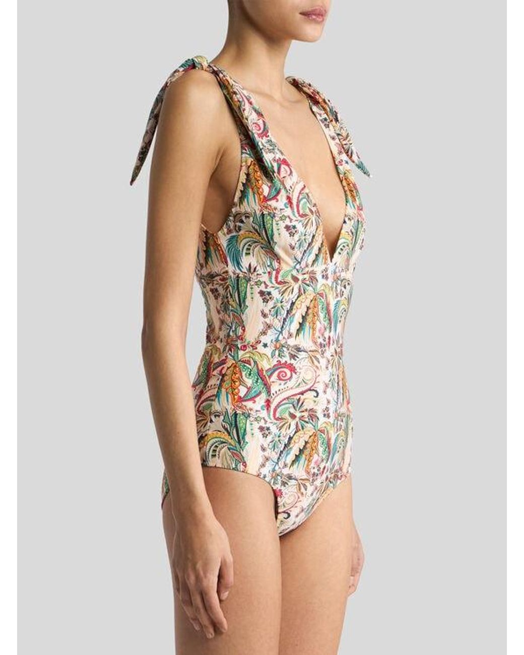 Etro White One-Piece Swimsuit With Paisley Foliage Motif