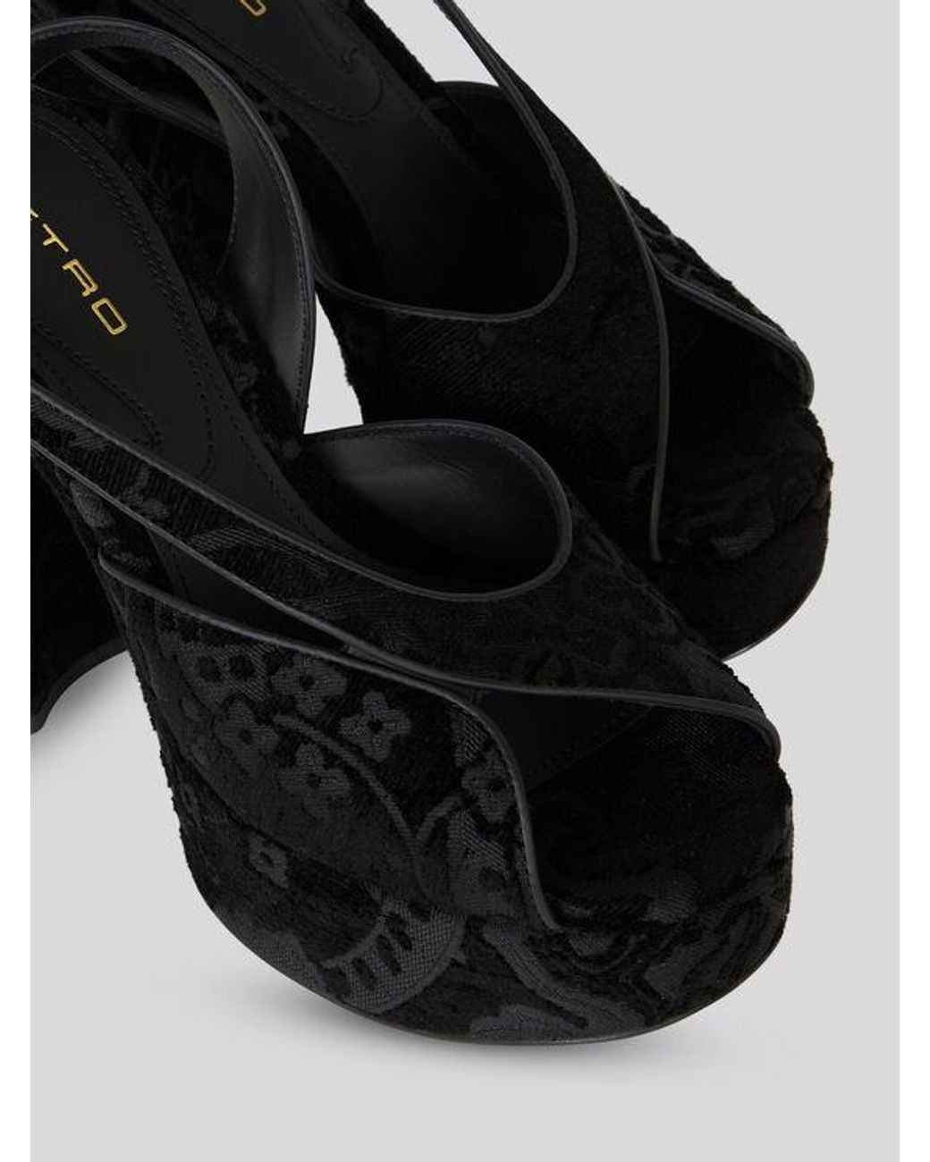 Etro Black Jacquard Platform Sandals With Paisley Motif