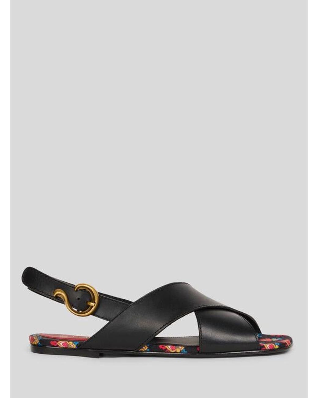 Etro Black Low Leather Sandals With Crossover Detail