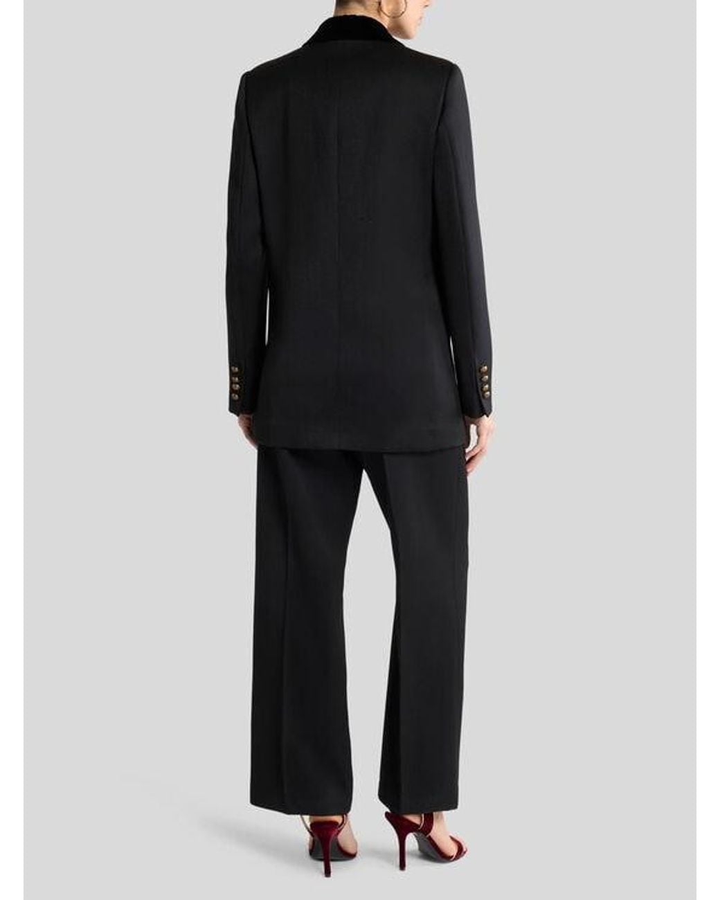 Etro Black Double-Breasted Wool Jacket With Velvet Insert