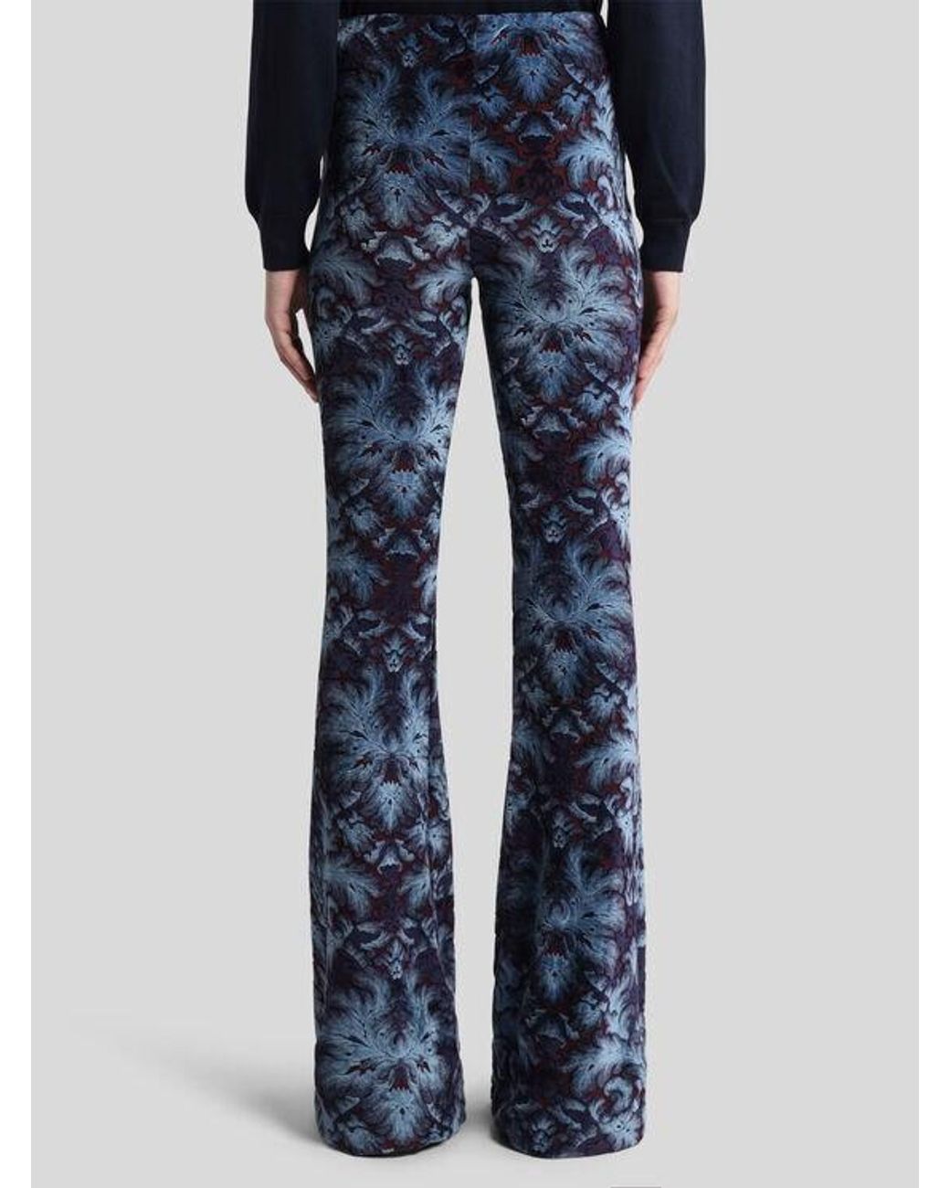 Etro Blue Flared Jersey And Chenille Jacquard Trousers