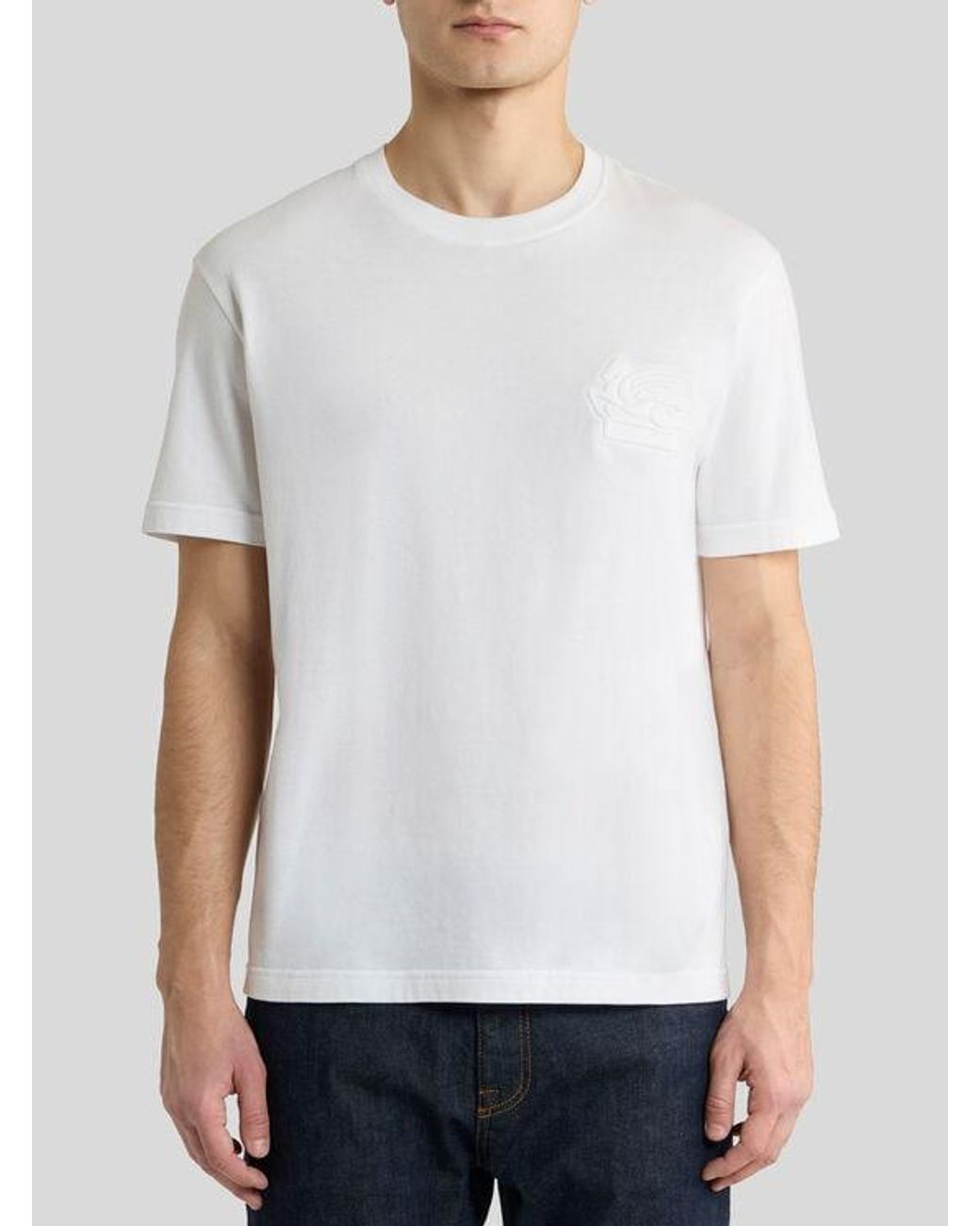 Etro White Cotton Jersey T-Shirt With Raised Pegaso Logo for men