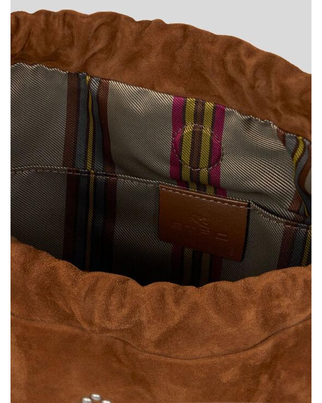 Etro Brown Medium Suede Kalispera Bag With Studs And Fringes