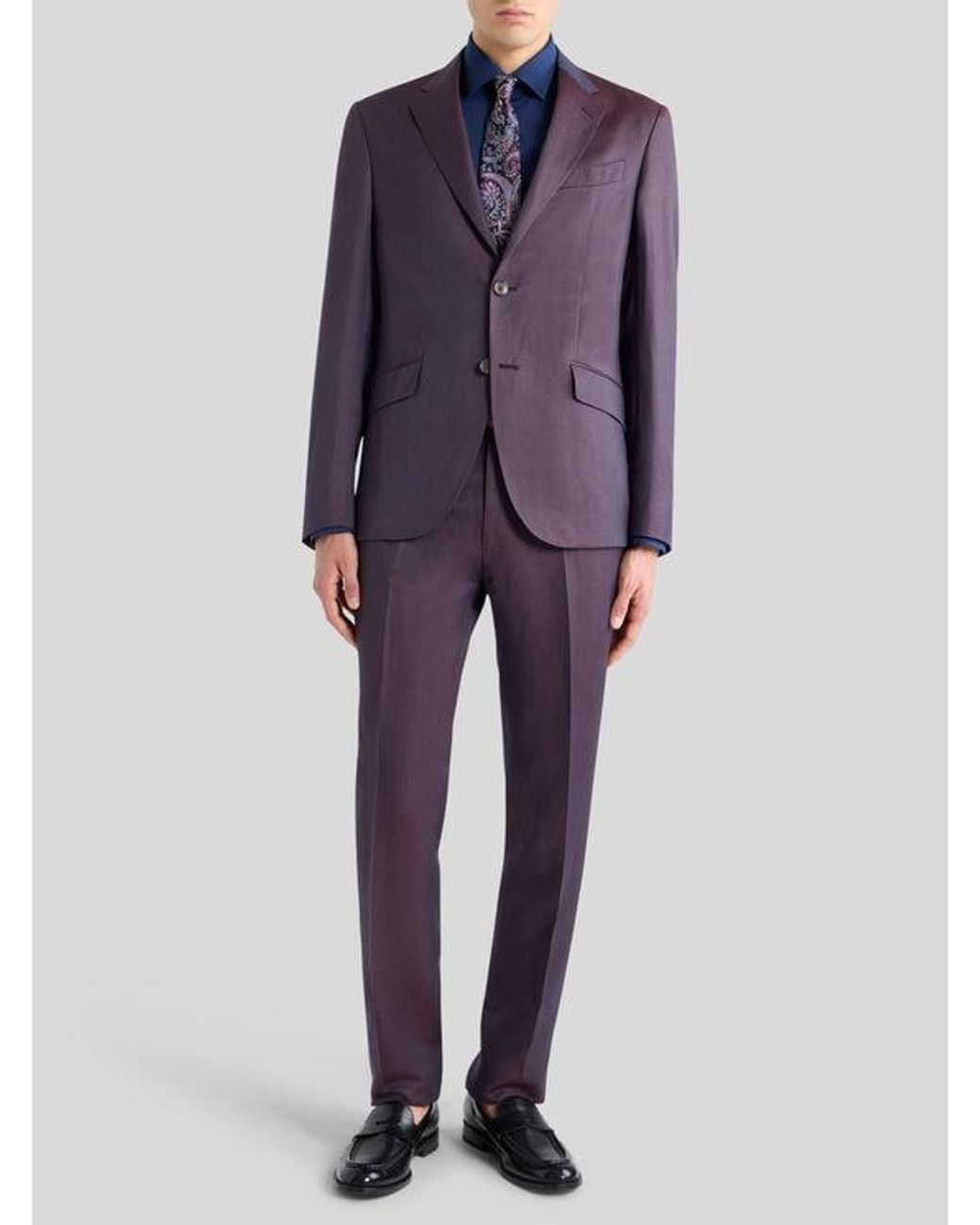 Etro Blue Single-Breasted Wool And Linen Suit for men