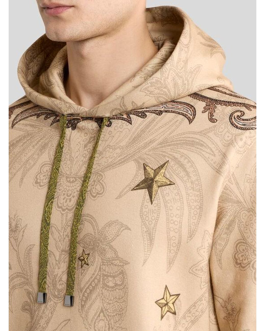Etro Natural Cotton-Blend Hooded Sweatshirt With Placed Pegaso Print for men