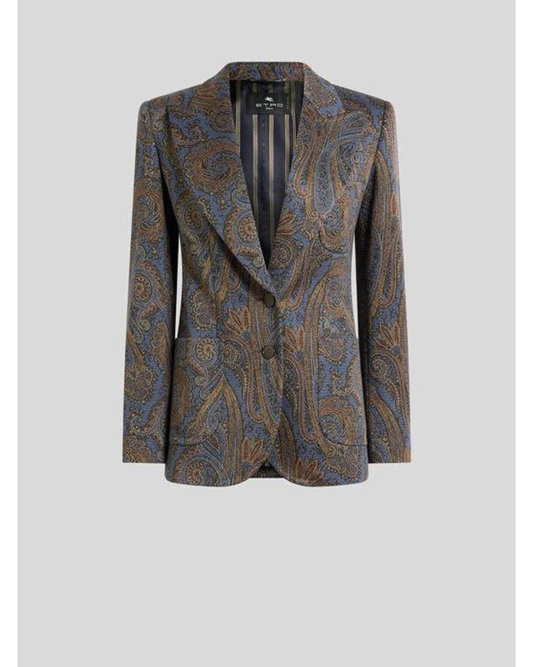 Etro Gray Single-Breasted Cotton-Blend Jacquard Jacket With Paisley Motif