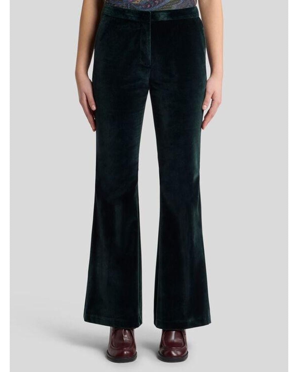 Etro Blue Flared Stretch Cotton Velvet Trousers