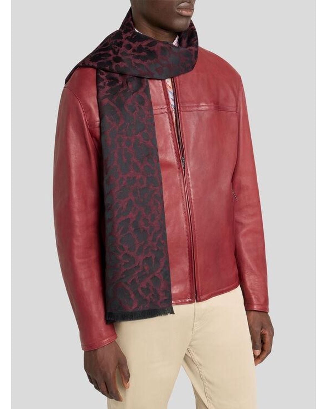 Etro Purple Wool-Blend Scarf With Animal Motif for men