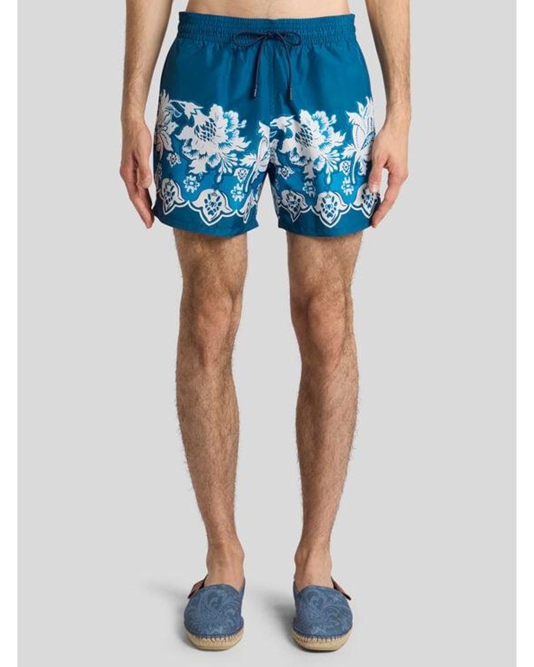Etro Blue Swimsuit With Placed Floral Print for men