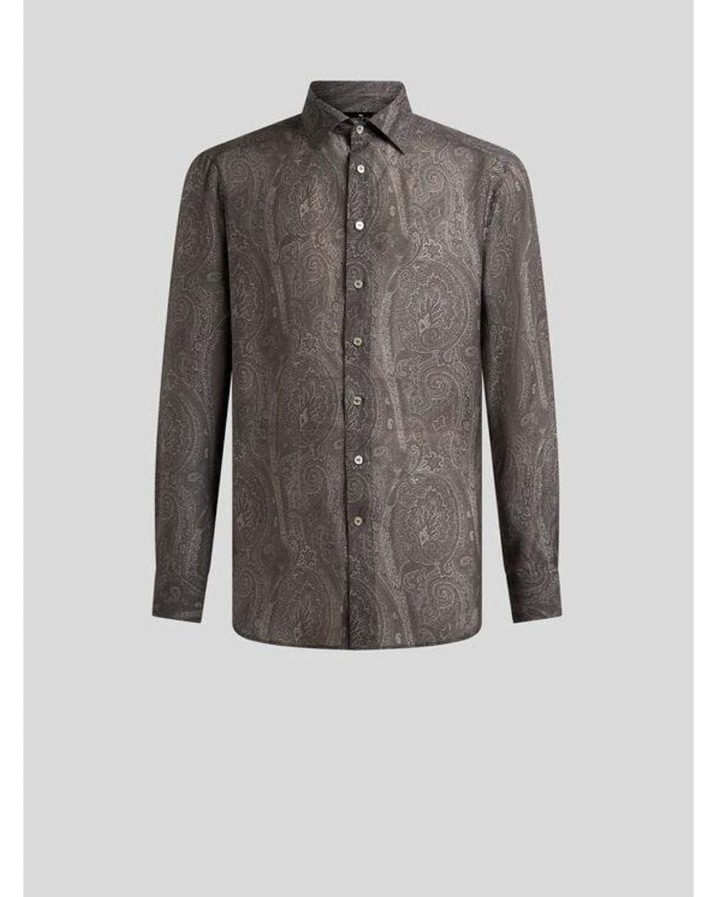 Etro Gray Silk Paisley Shirt for men