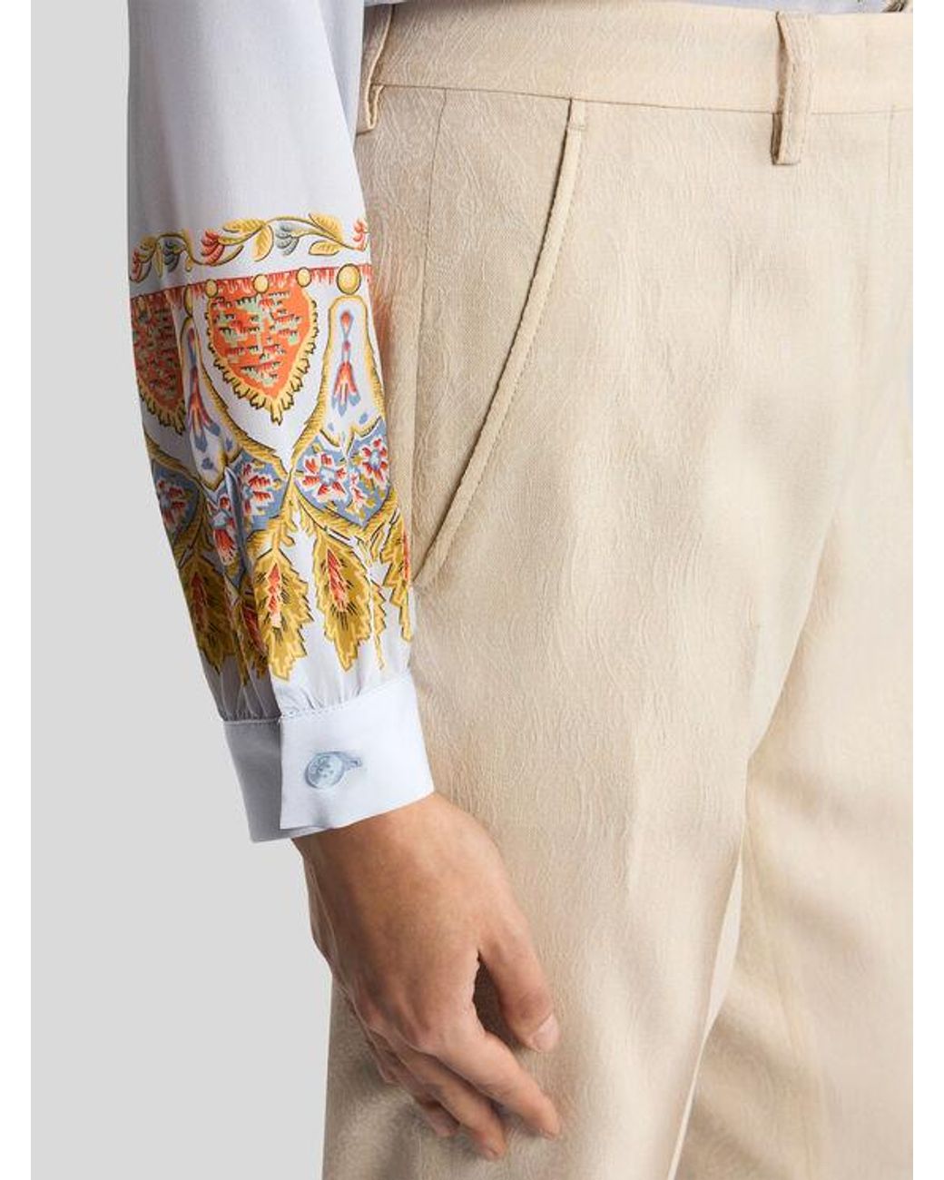 Etro Natural Straight-Leg Wool Jacquard Trousers With Paisley Motif