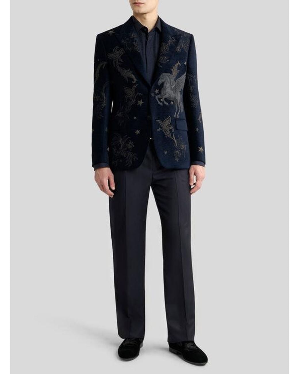Etro Blue Wool-Blend Flannel Trousers With Crease Detail for men