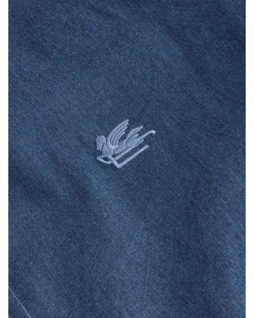Etro Blue Denim Shirt With Logo for men