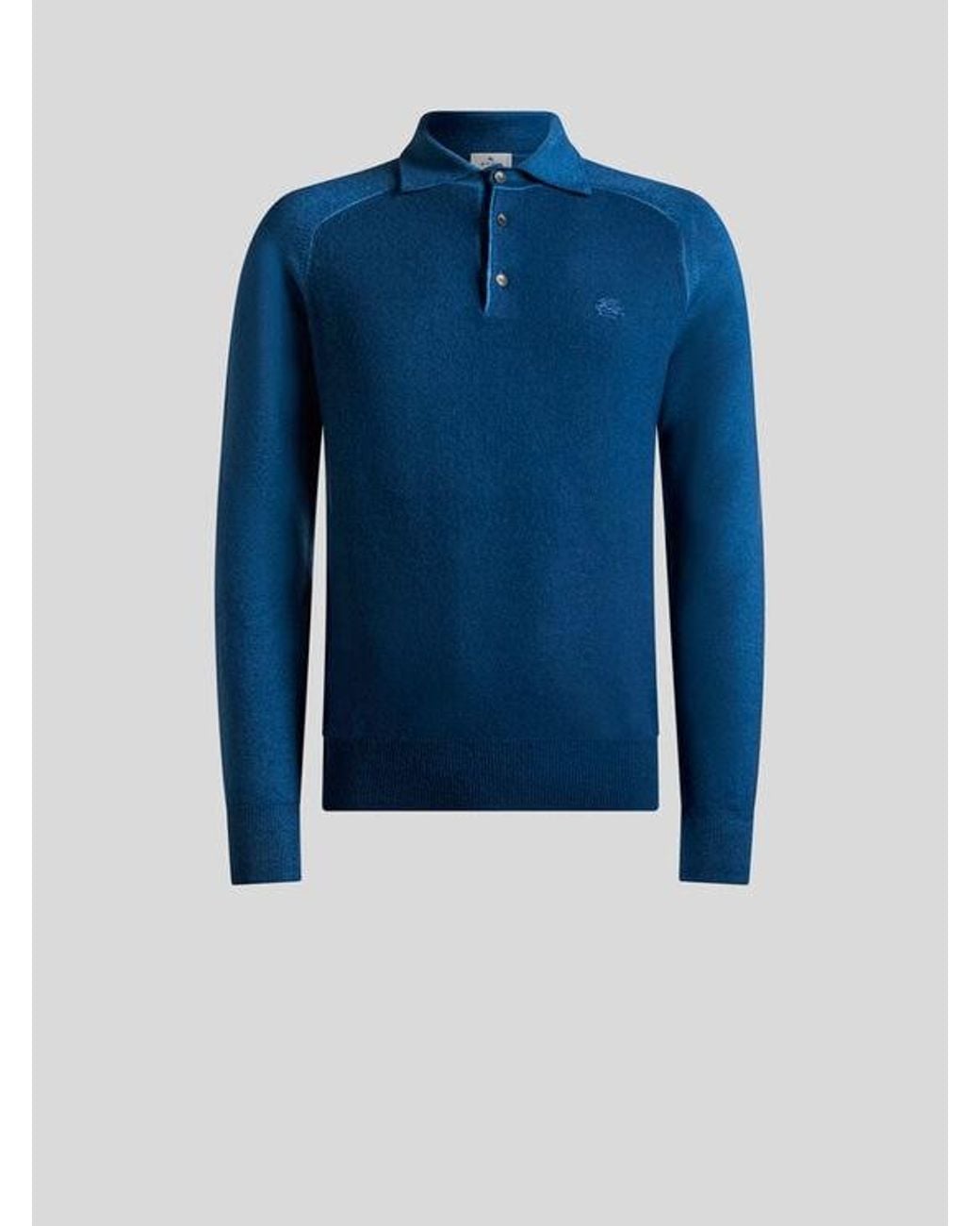 Etro Blue Wool Polo With Pegaso Logo for men