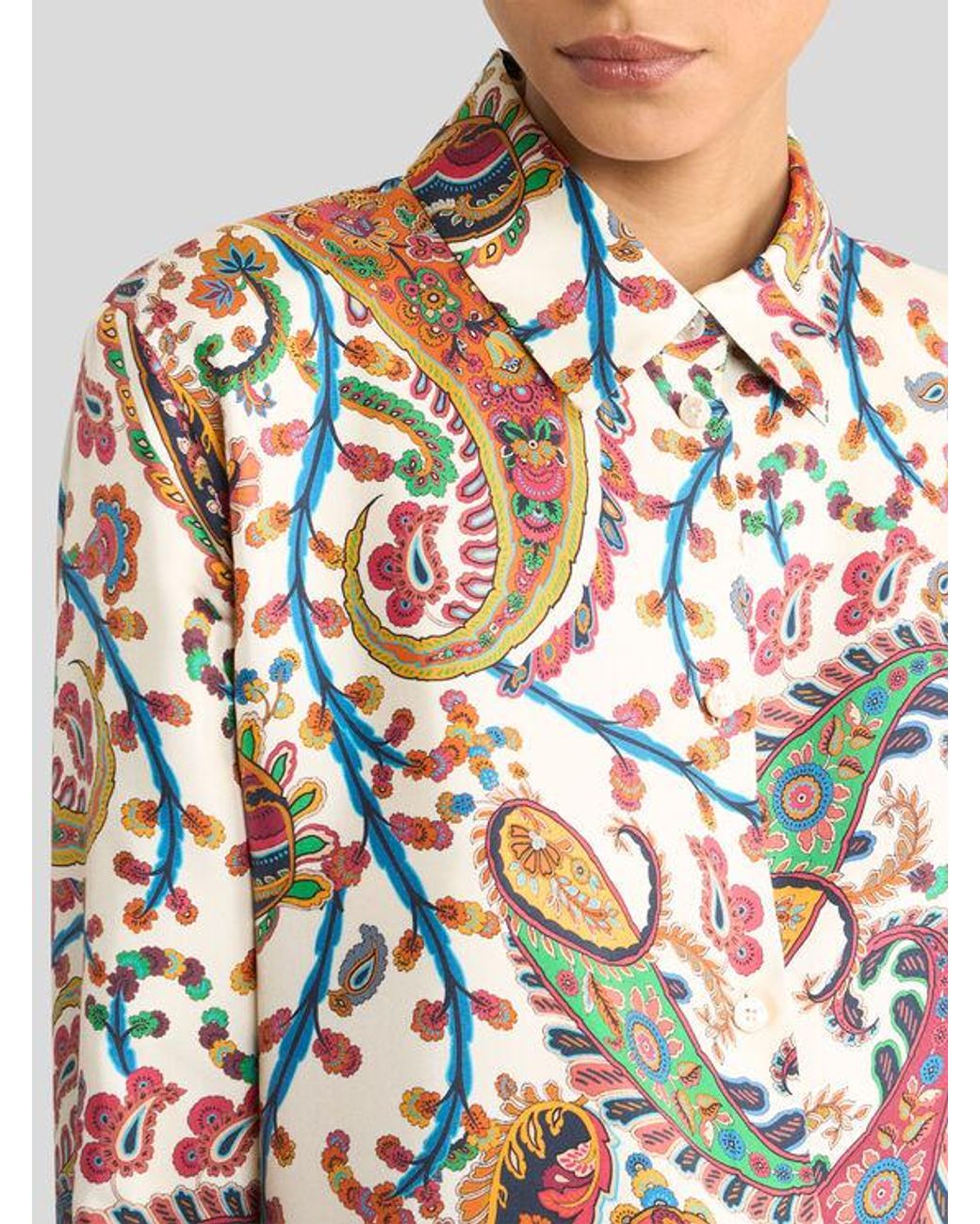 Etro White Silk Twill Shirt With Floral Paisley Motif