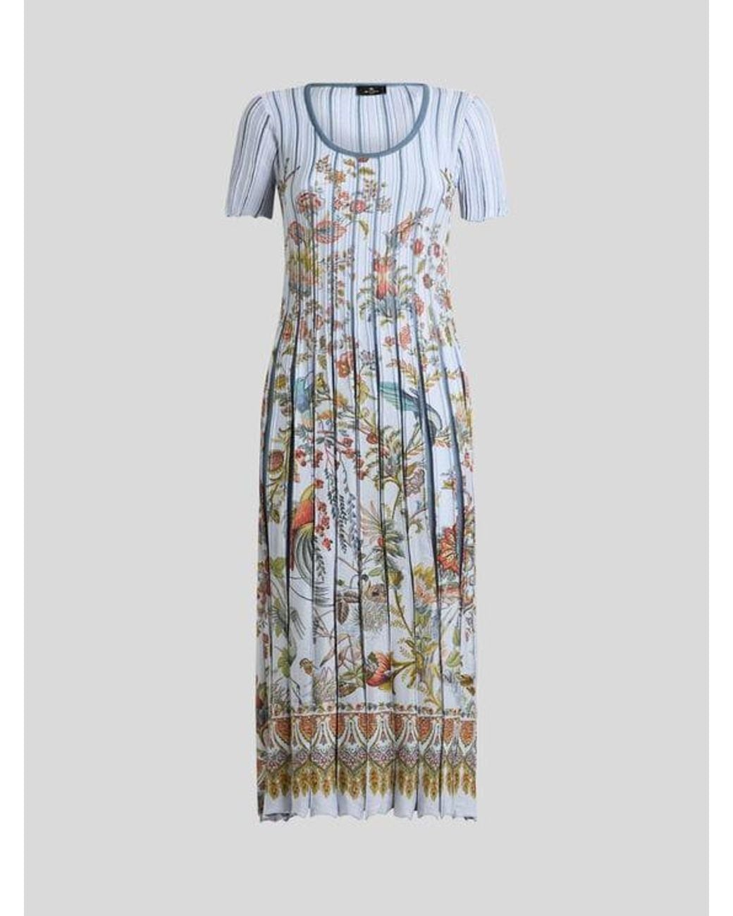 Etro White Pleated Cotton-Blend Midi Dress With Placed Print