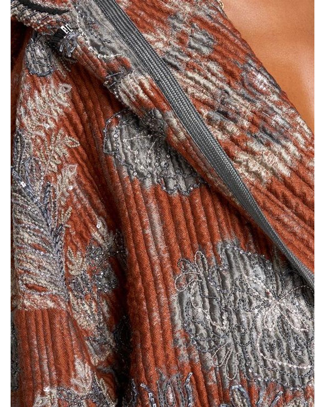 Etro Brown Quilted Jacquard Coat With Embroidery