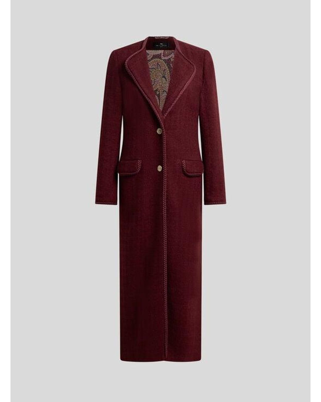 Etro Red Basketweave Wool-Blend Coat With Check Motif