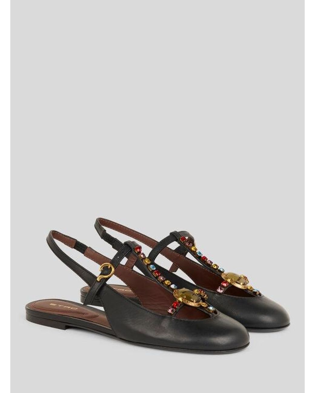 Etro Black Low Leather Slingbacks With Rhinestones