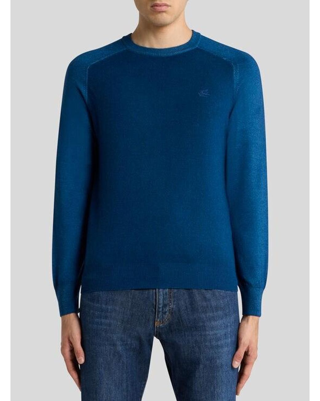 Etro Blue Wool Sweater With Pegaso Logo for men
