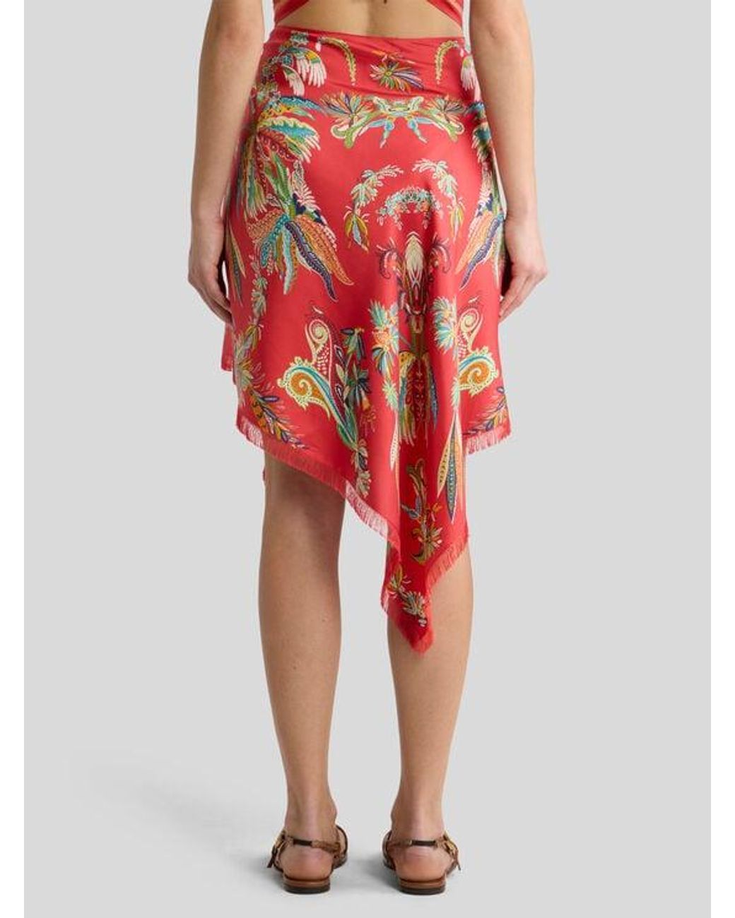 Etro Red Silk Cover-Up Pareo With Paisley Foliage Motif