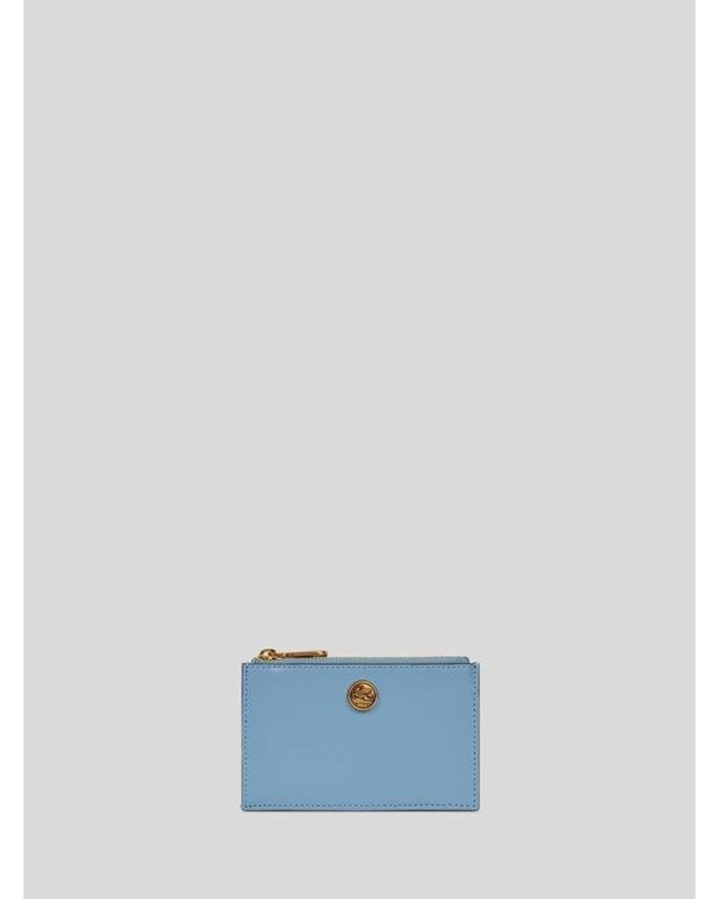 Etro Blue Leather Card Holder With Pegaso Button