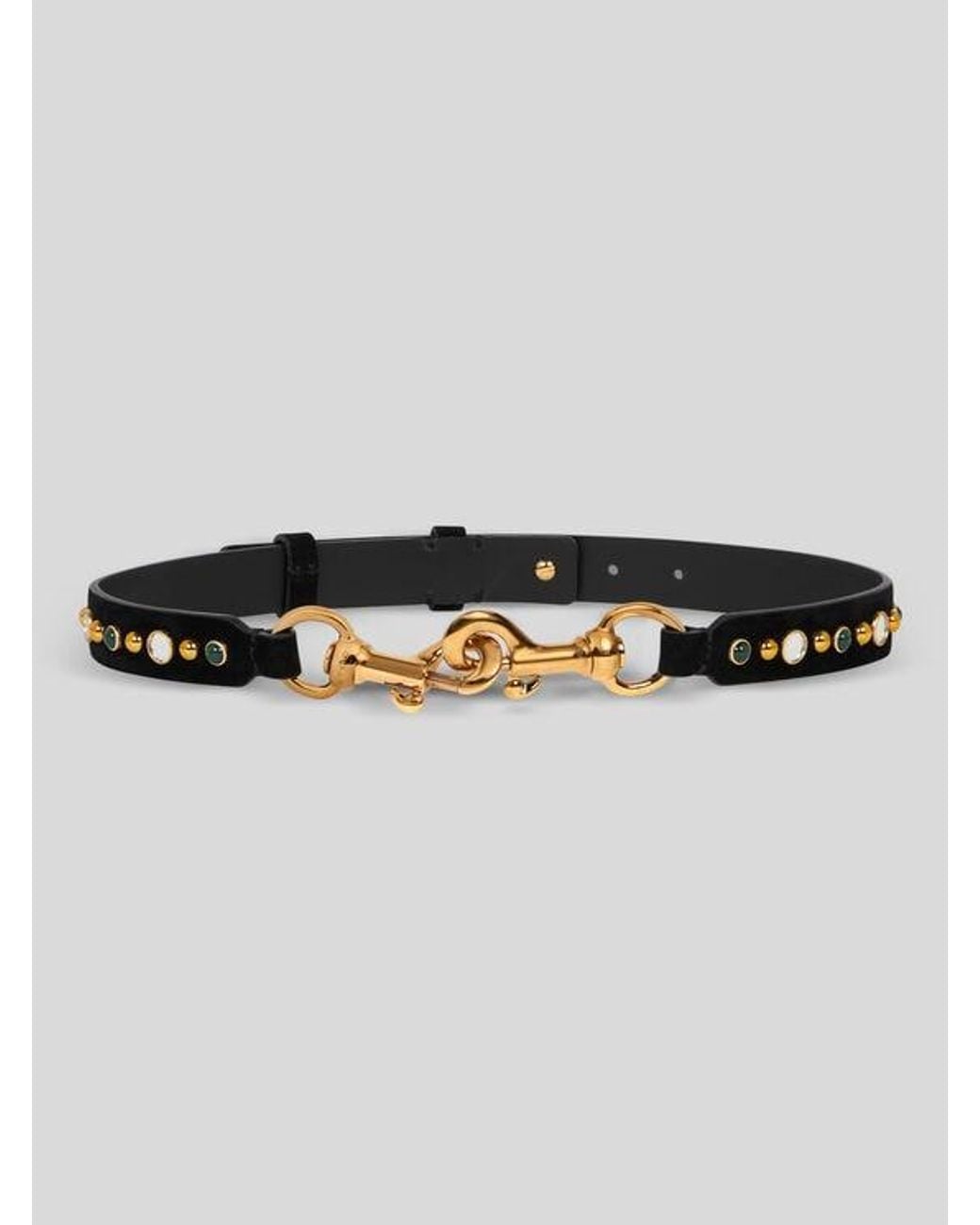 Etro Black Suede Pony Belt With Jewel Studs