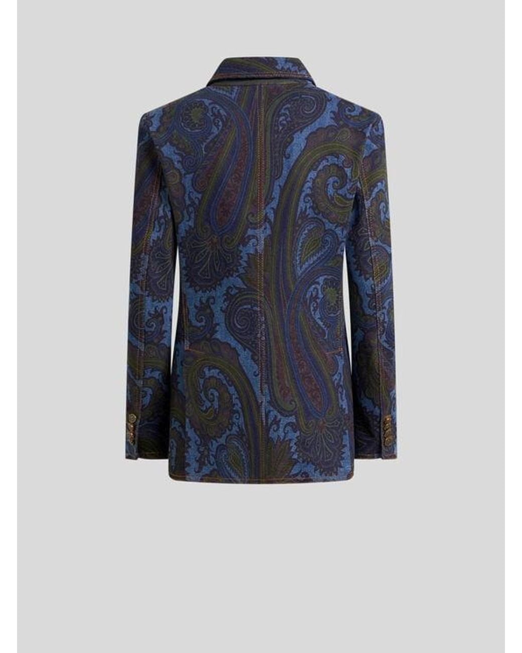 Etro Blue Single-Breasted Stretch Cotton Denim Jacket With Paisley Motif