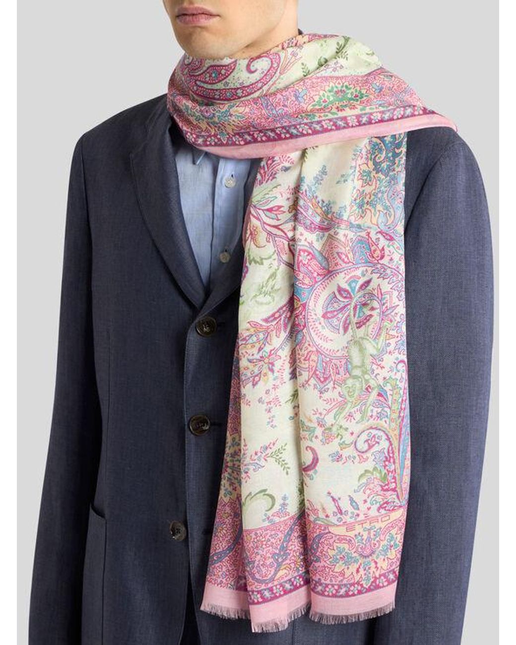 Etro Pink Scarf With Flora And Fauna Motif for men