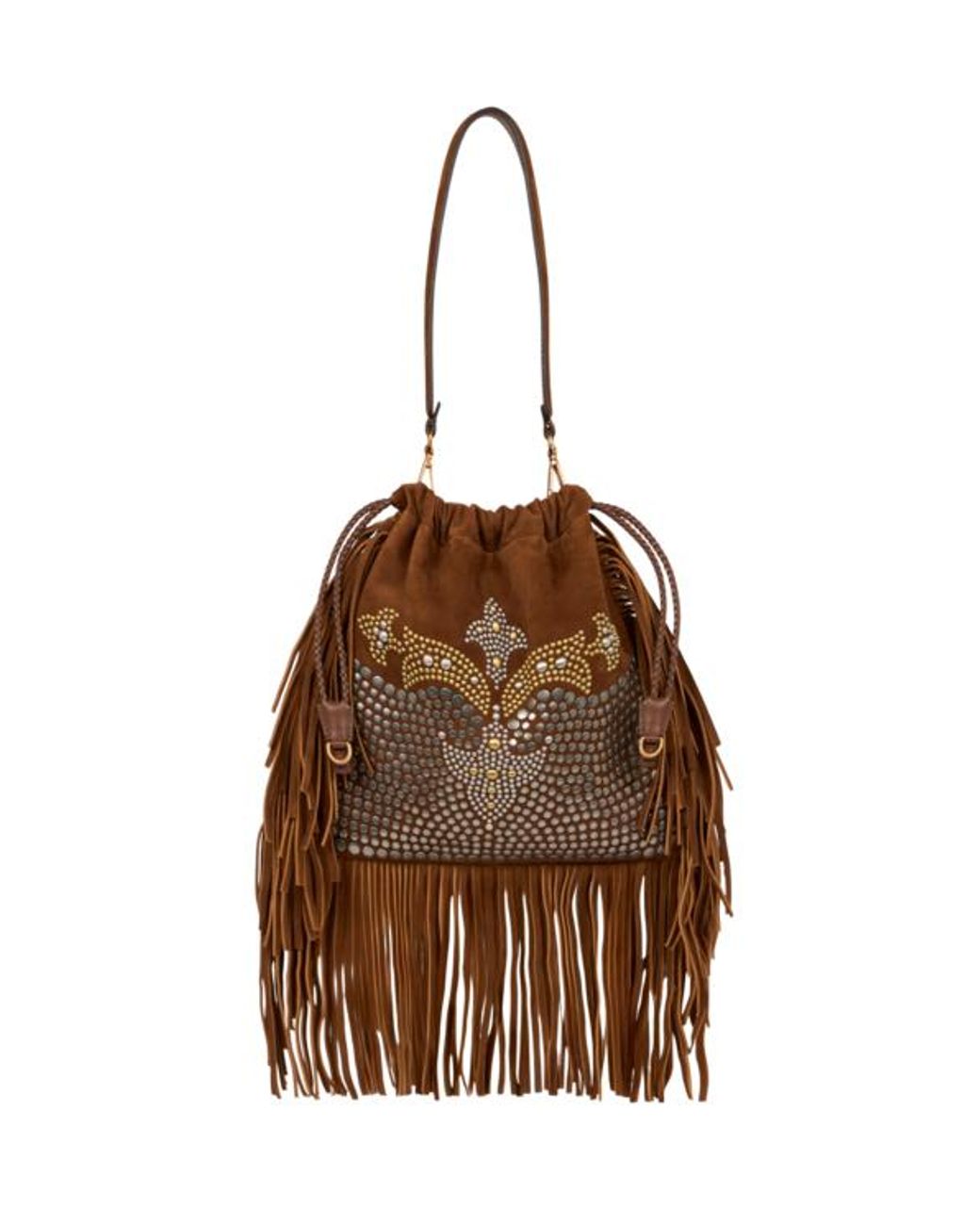 Etro Brown Medium Suede Kalispera Bag With Studs And Fringes