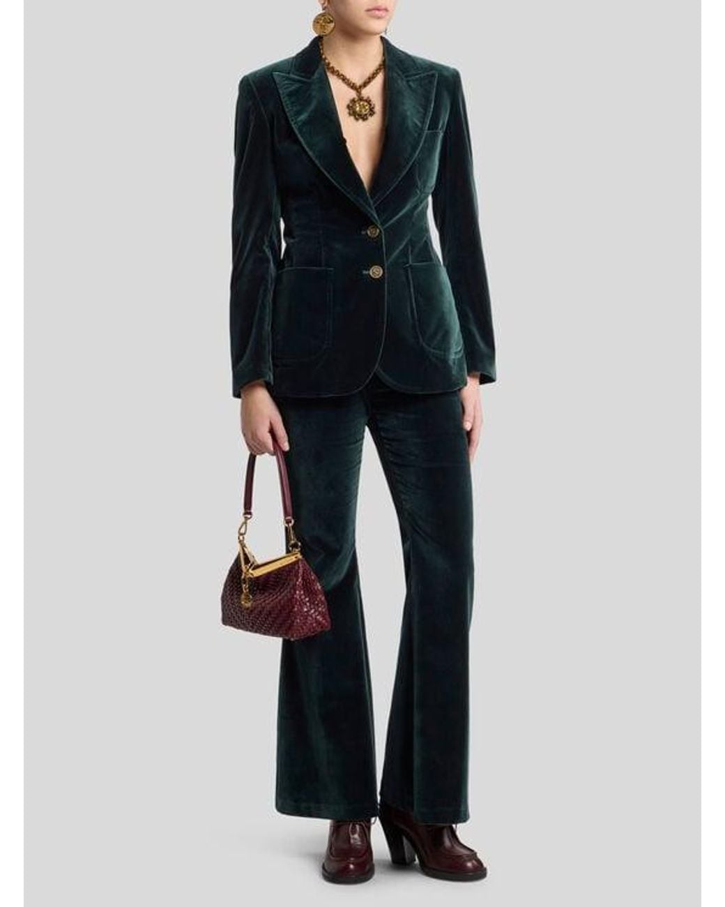 Etro Blue Flared Stretch Cotton Velvet Trousers