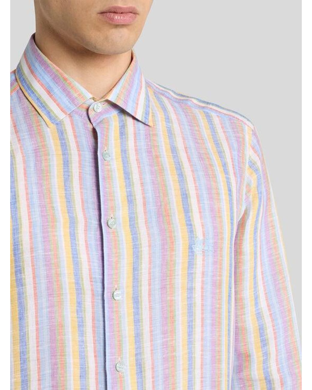 Etro Pink Multicoloured Striped Linen Shirt for men