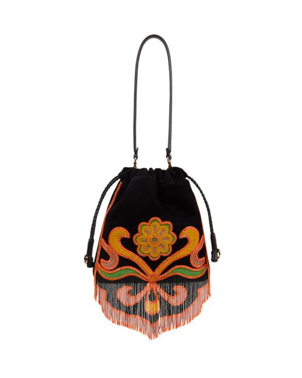 Etro Black Small Suede Kalispera Bag With Beads And Fringes