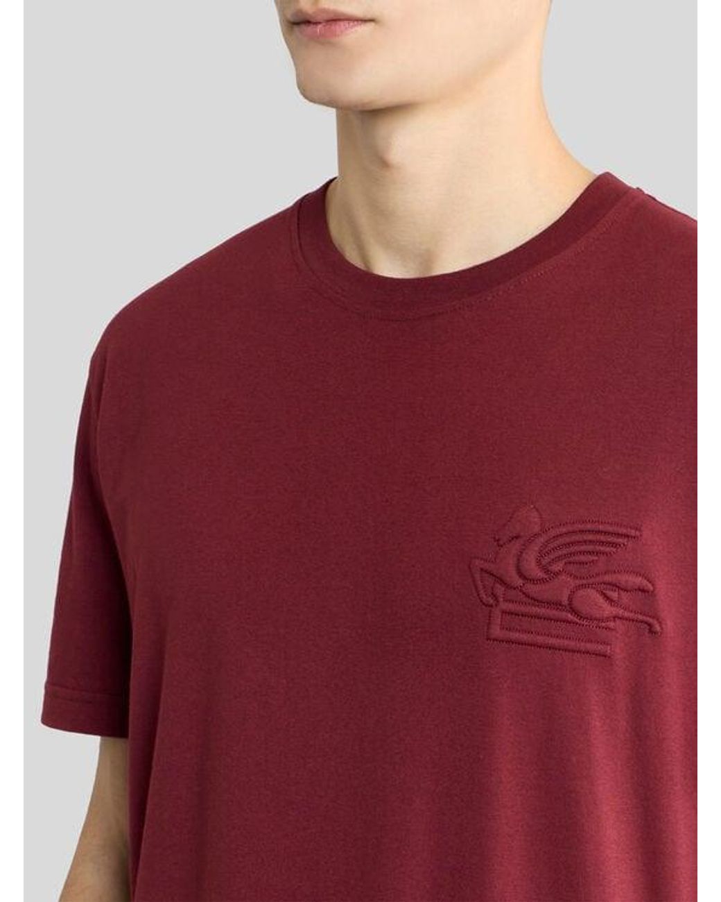 Etro Red Cotton Jersey T-Shirt With Raised Pegaso Logo for men