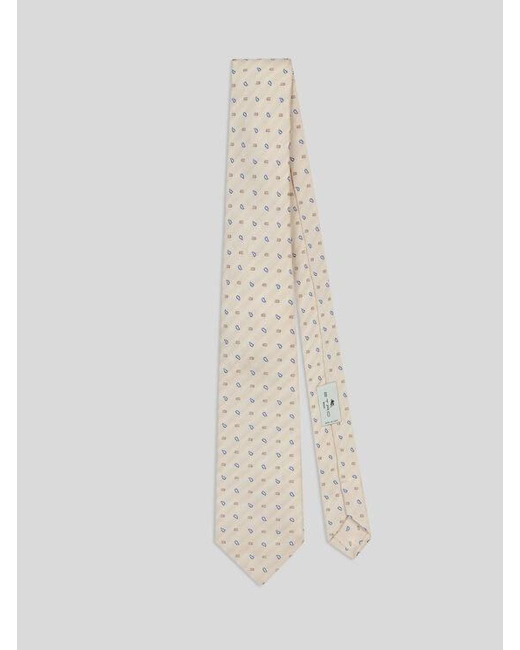 Etro White Micro-Paisley And Logo Tie for men