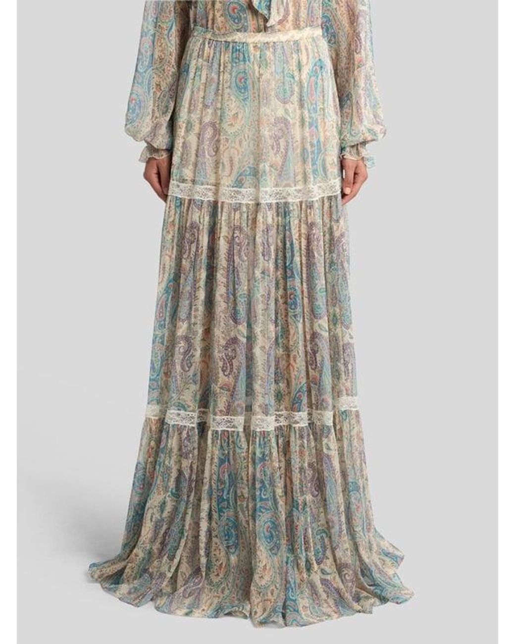 Jupe Longue En Crépon De Soie À Motif Paisley Feuillage, Femme, Taille Etro en coloris White