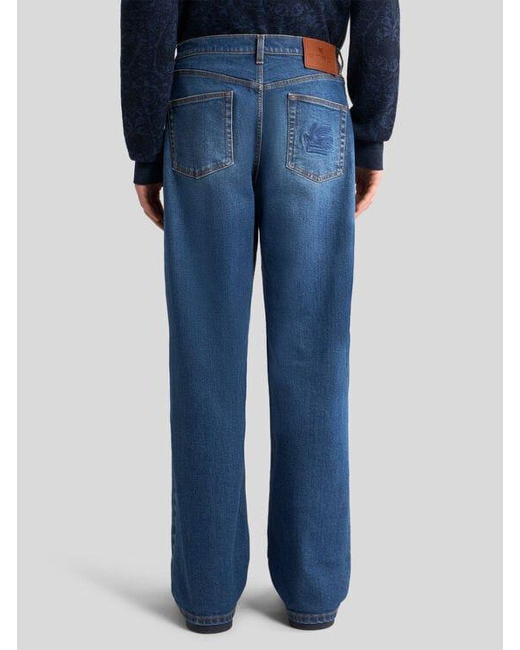 Etro Blue Straight-Leg Jeans With Pegaso for men