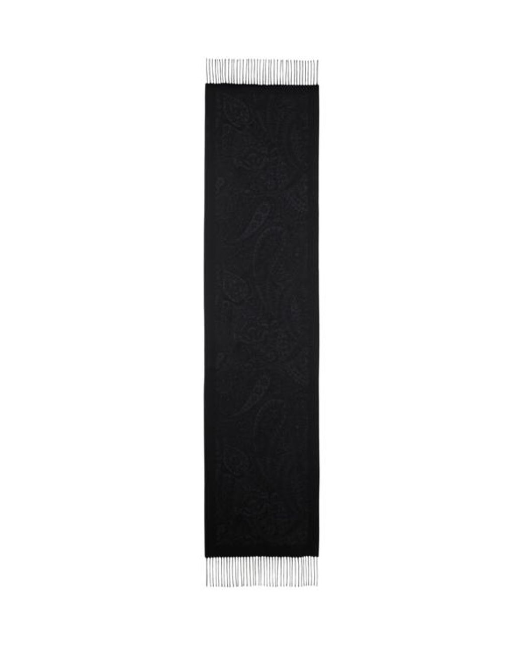 Etro Black Wool Jacquard Scarf With Floral Paisley Motif