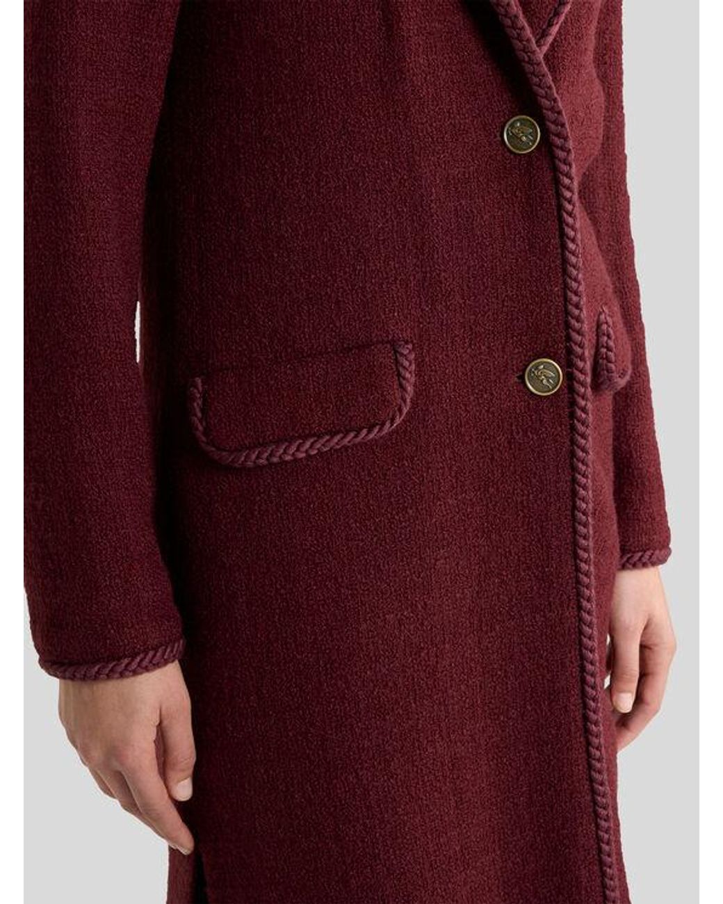 Etro Red Basketweave Wool-Blend Coat With Check Motif