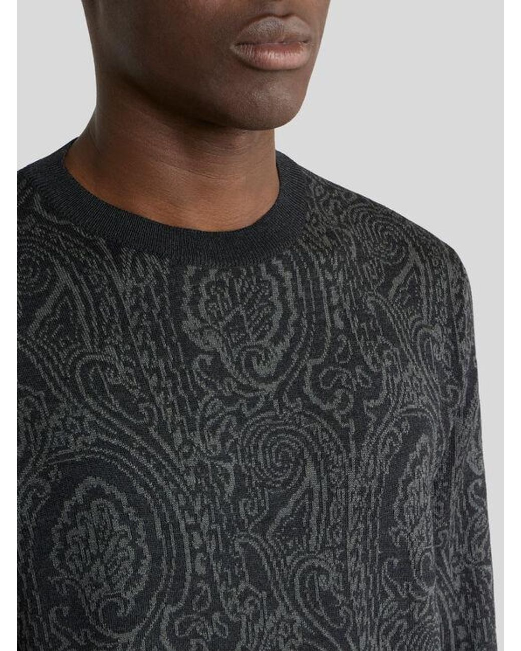 Etro Black Wool-Blend Jacquard Sweater With Arnica Motif for men