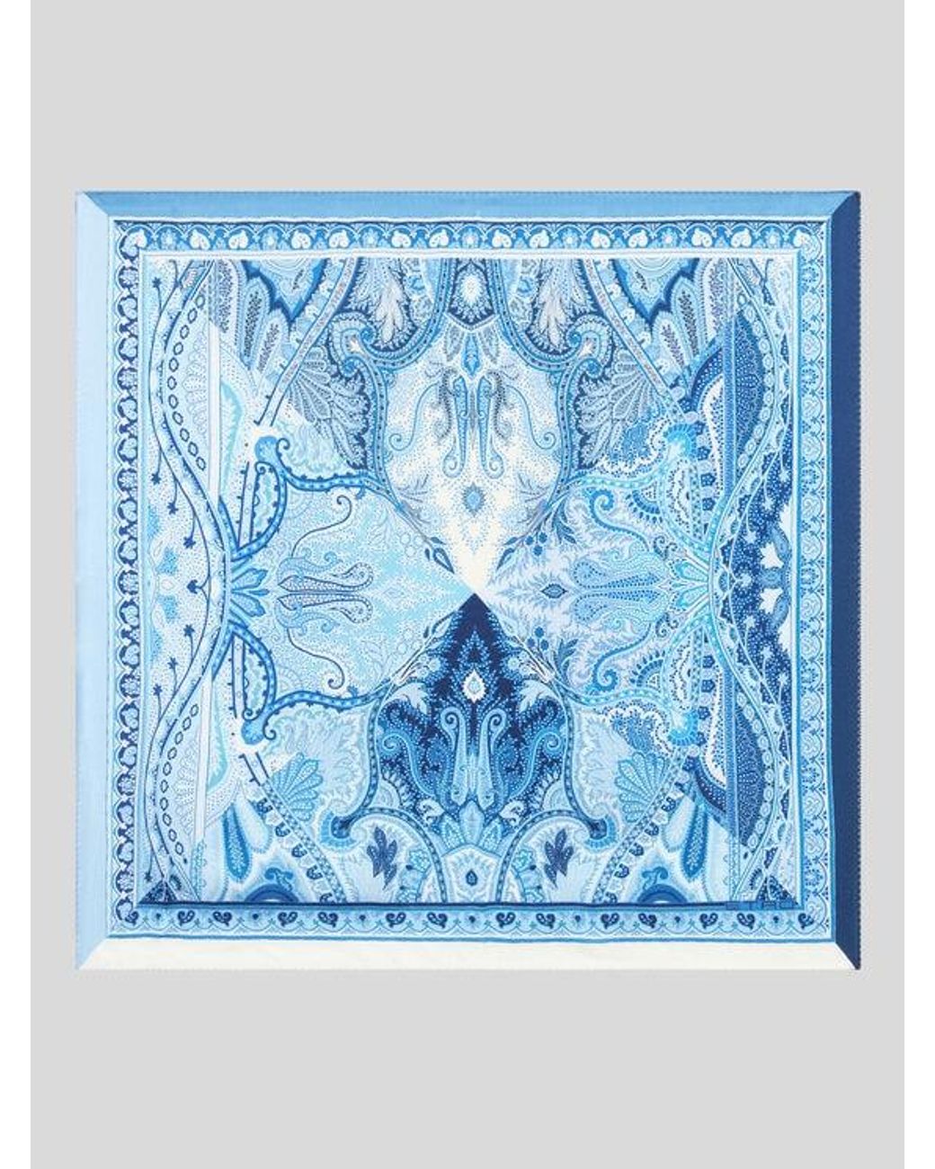 Etro Blue Printed Silk Pocket Square for men