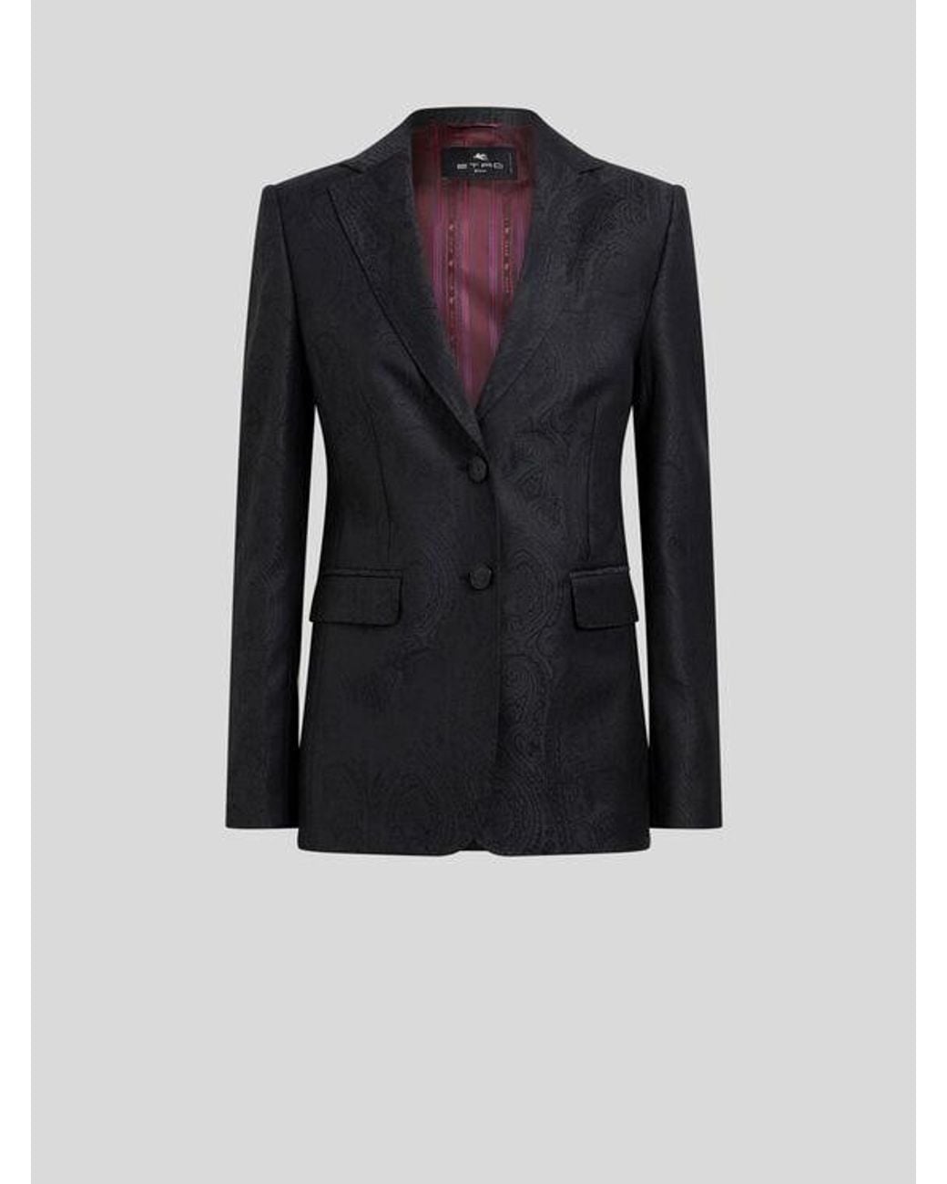 Etro Blue Single-Breasted Wool Jacquard Jacket With Arnica Motif