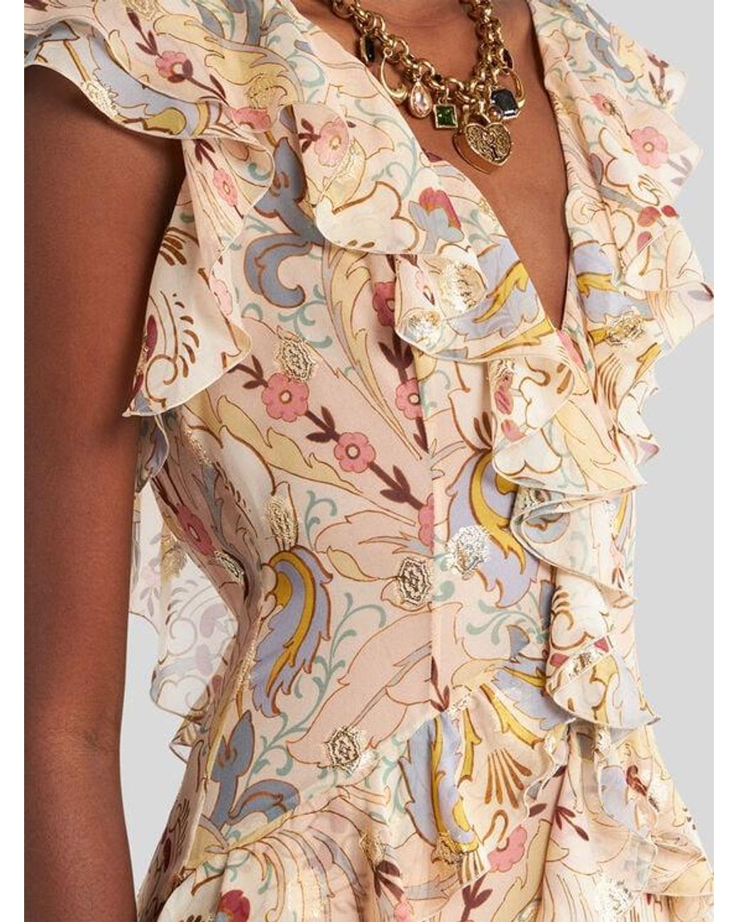Etro Metallic Long Printed Silk Dress