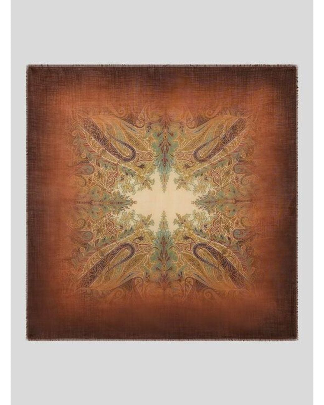 Etro Brown Wool And Silk Scarf With Faded Floral Paisley Motif for men