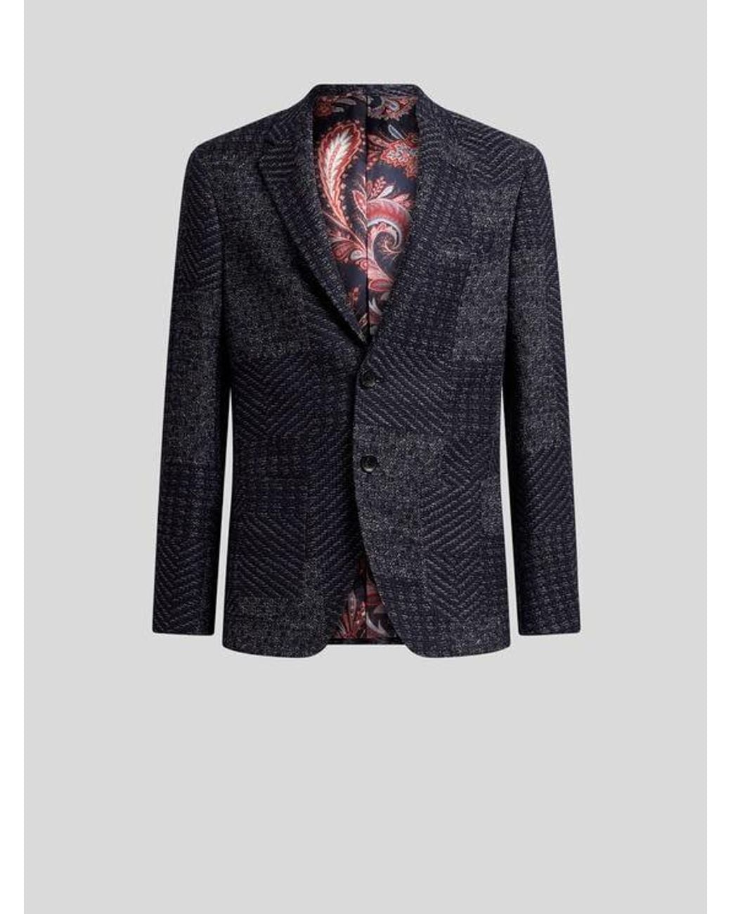 Etro Blue Wool-Blend Patchwork Blazer for men